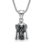 Pirate Skull Moto Bell Pendant Necklace — Gothic Motorcycle Rider