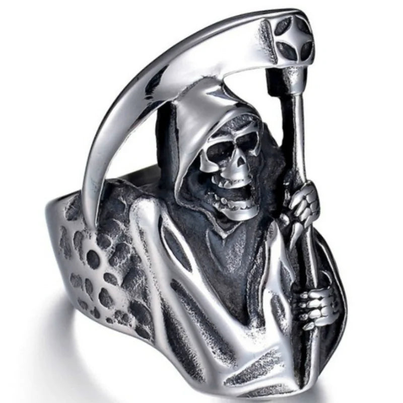 New Personalized Vintage Alloy Ring, Reaper Sickle, Dominant Skull Head Male Ring