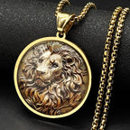 Lion King Glass Round Medallion Pendant — Gold