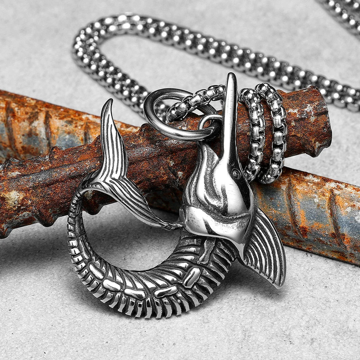 Retro Swordfish Men Necklaces with Pendant Stainless Steel Punk Jewelry for Lure Angler Gift Daily Wear Hip Hop Accessories
