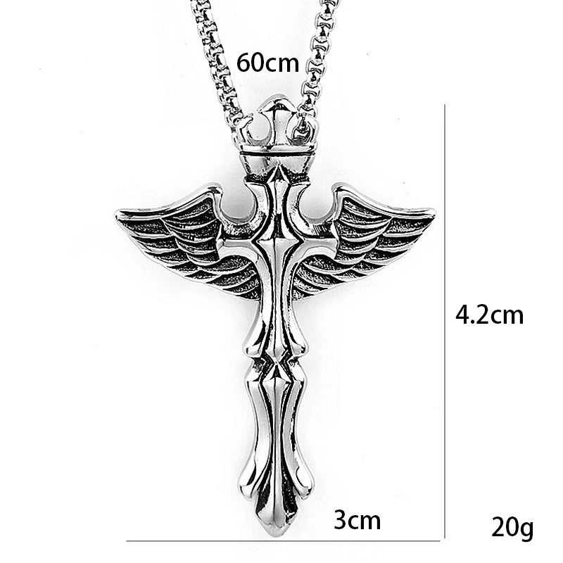 Silver Wings Cross Pendant Necklace Vintage