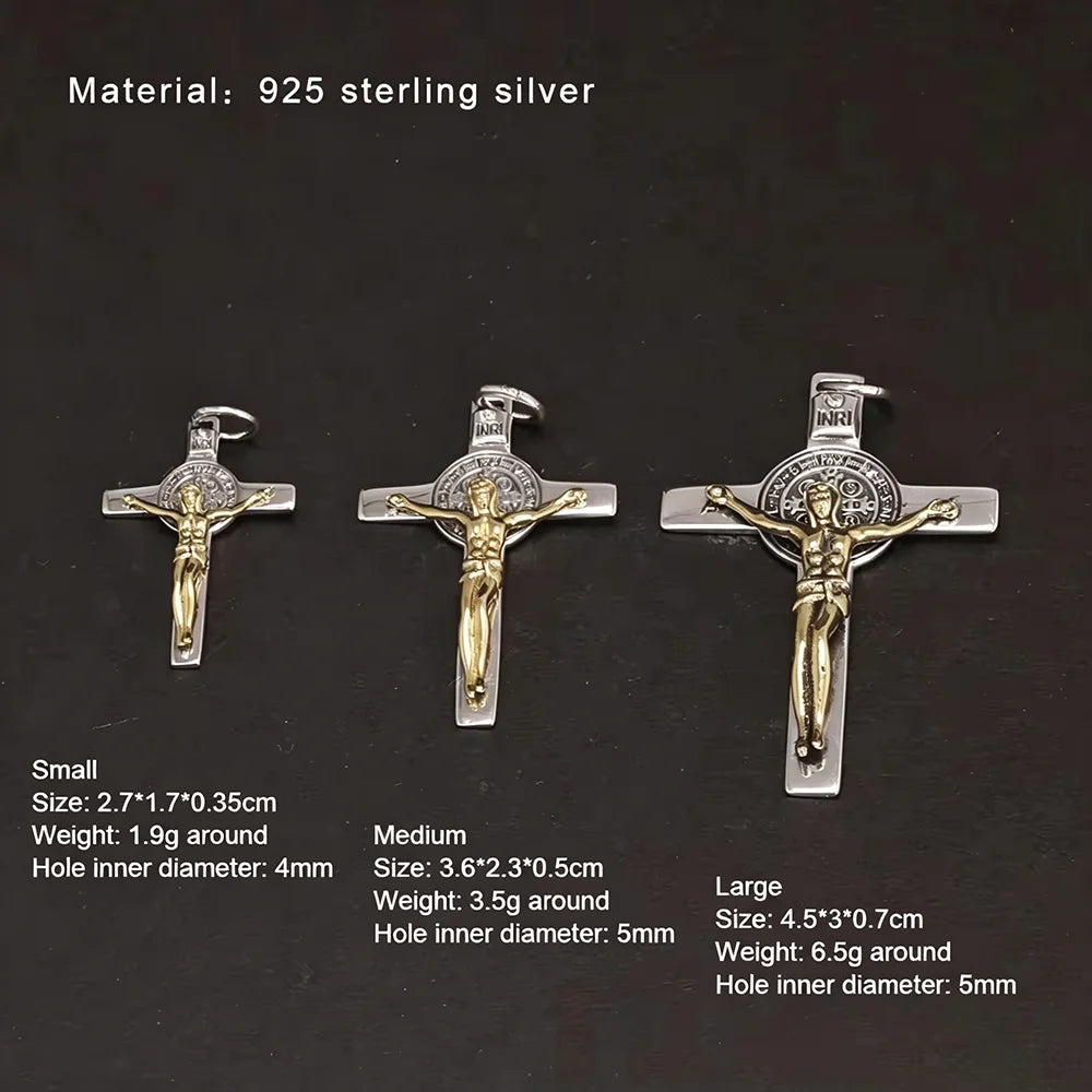 925 Silver Cross Man and Women Jesus Catholic Crucifixes Pendant 3 Sizes