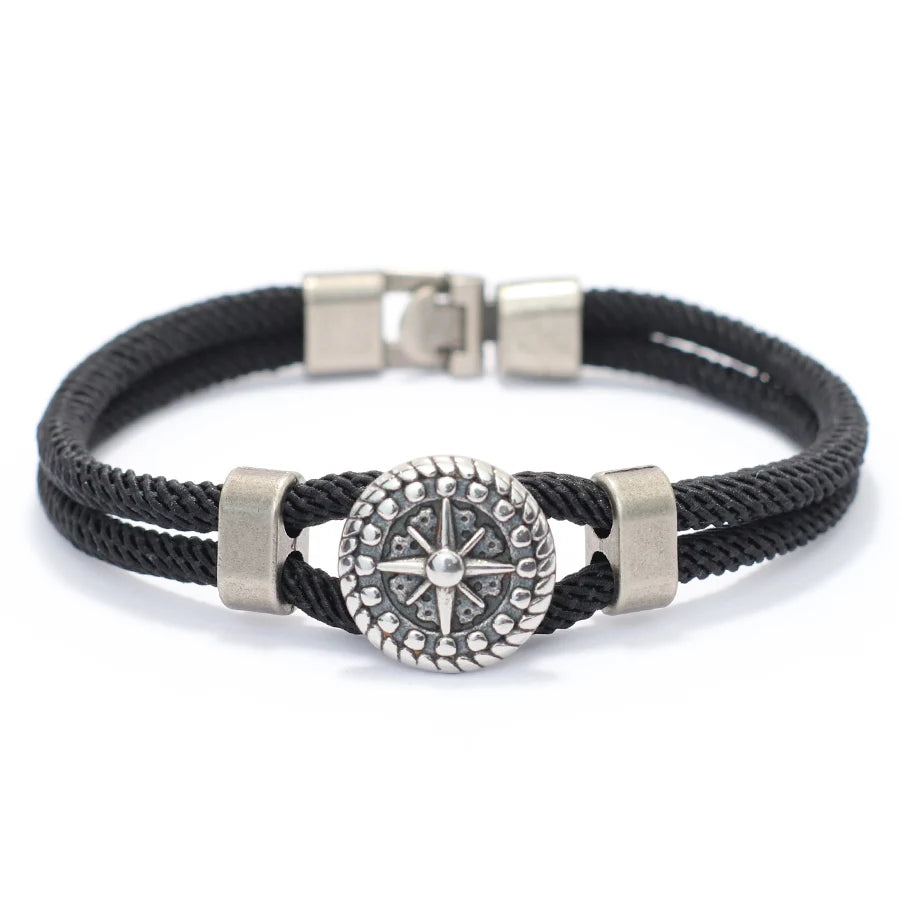 Retro Compass Bracelet For Men Grade A 4mm Marine String Nautical Wrap Braslet Outdoor Sports Hiphop Rock Bangle