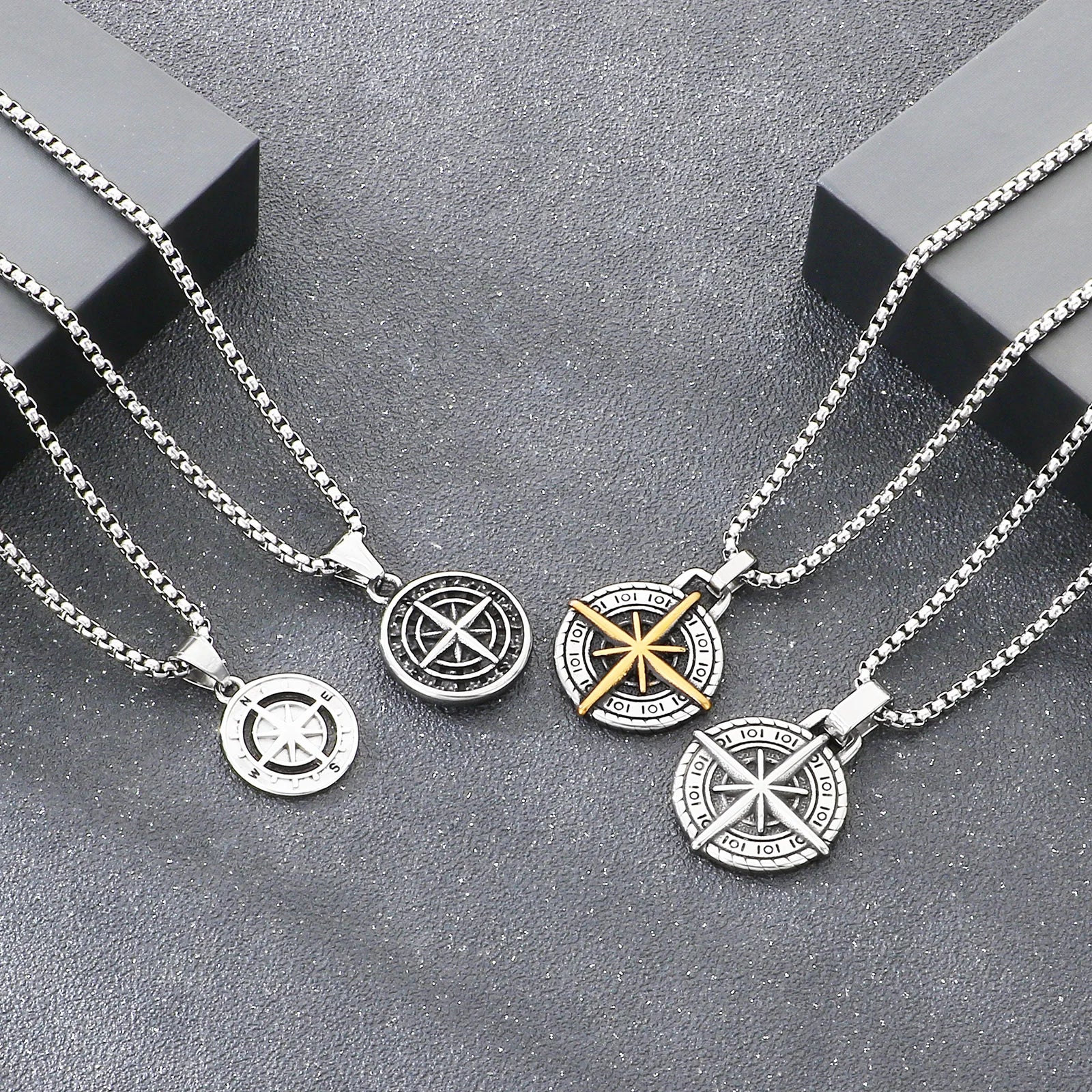 KALEN Stainless Steel 304 Vintage Compass Pendant Necklace For Men - KP117697-LU