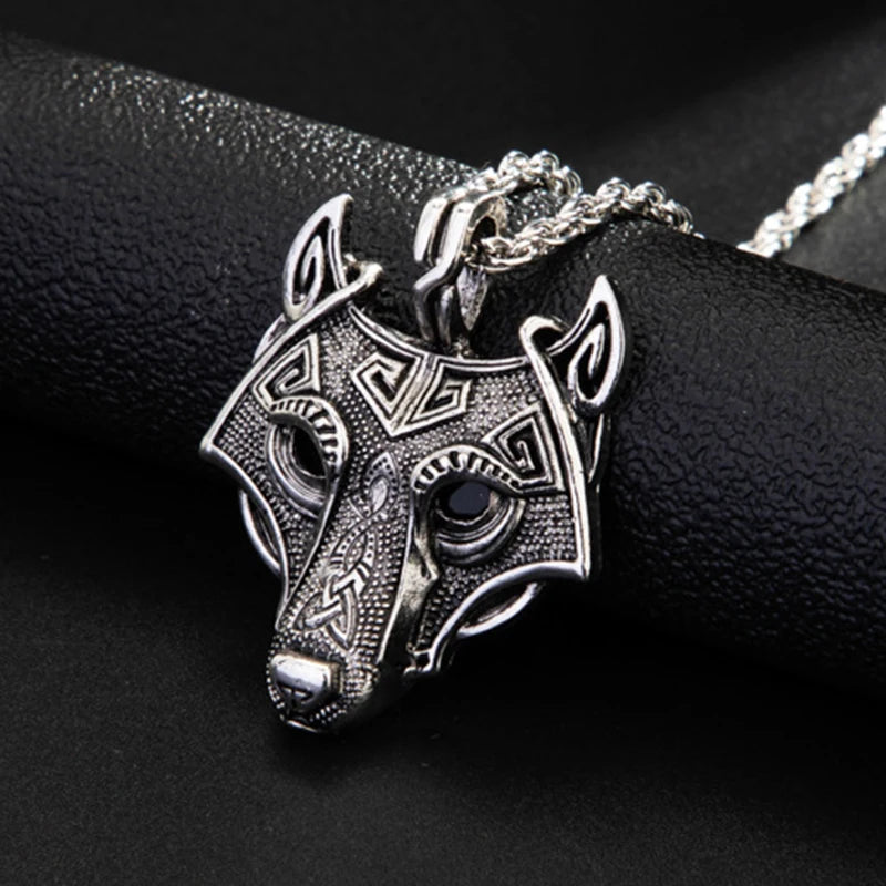 Celtic Wolf Head Pendant Necklace Silver