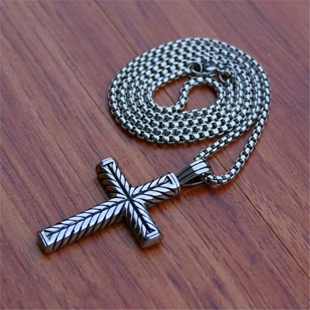 Twisted Cross Stainless Steel Pendant Necklace