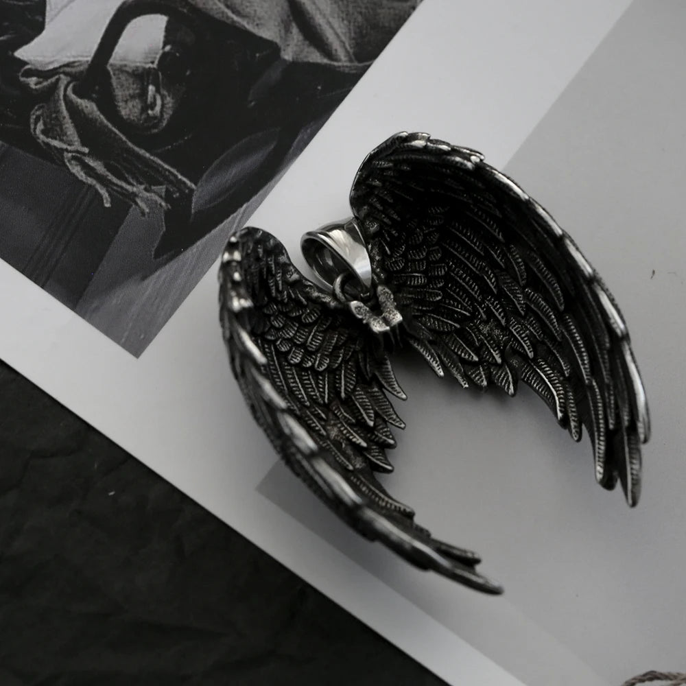 Angel Wing Pendant Necklace Silver Stainless Steel