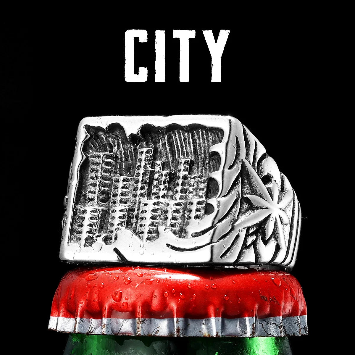 City Carving Ring Stainless Steel Minimal