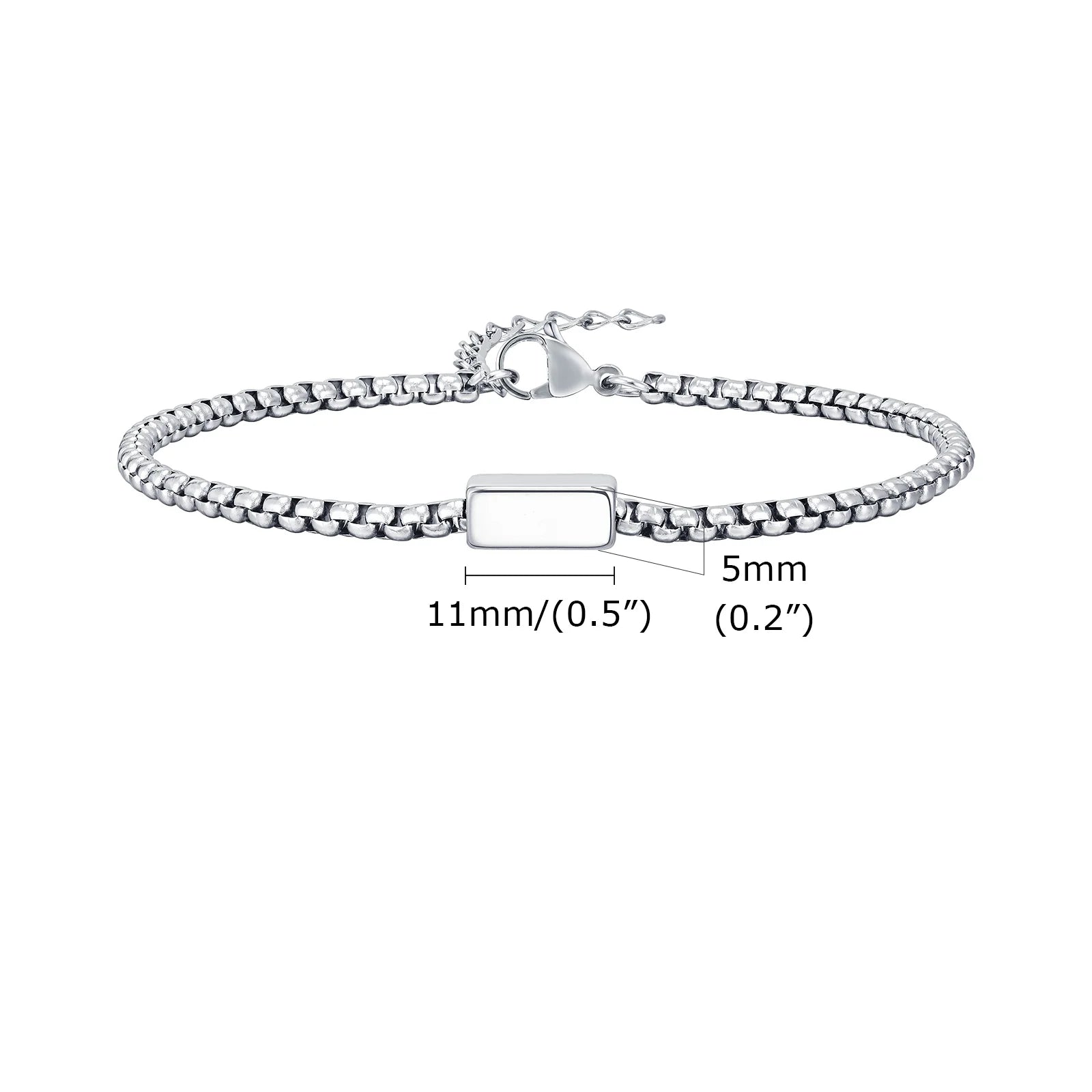Square Tube Box Chain Bracelet — Stainless Steel