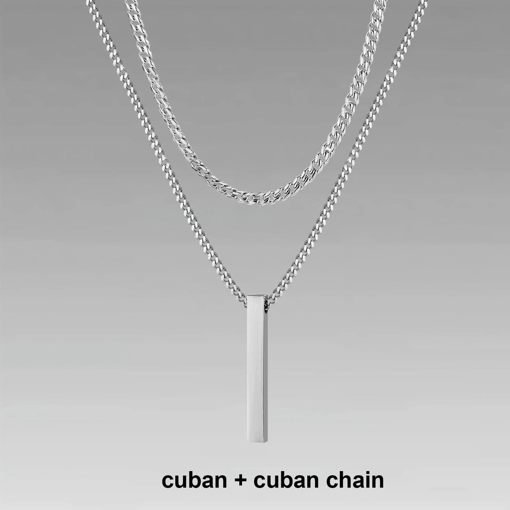 Vertical Bar Rope Cuban Chain Pendant — SS