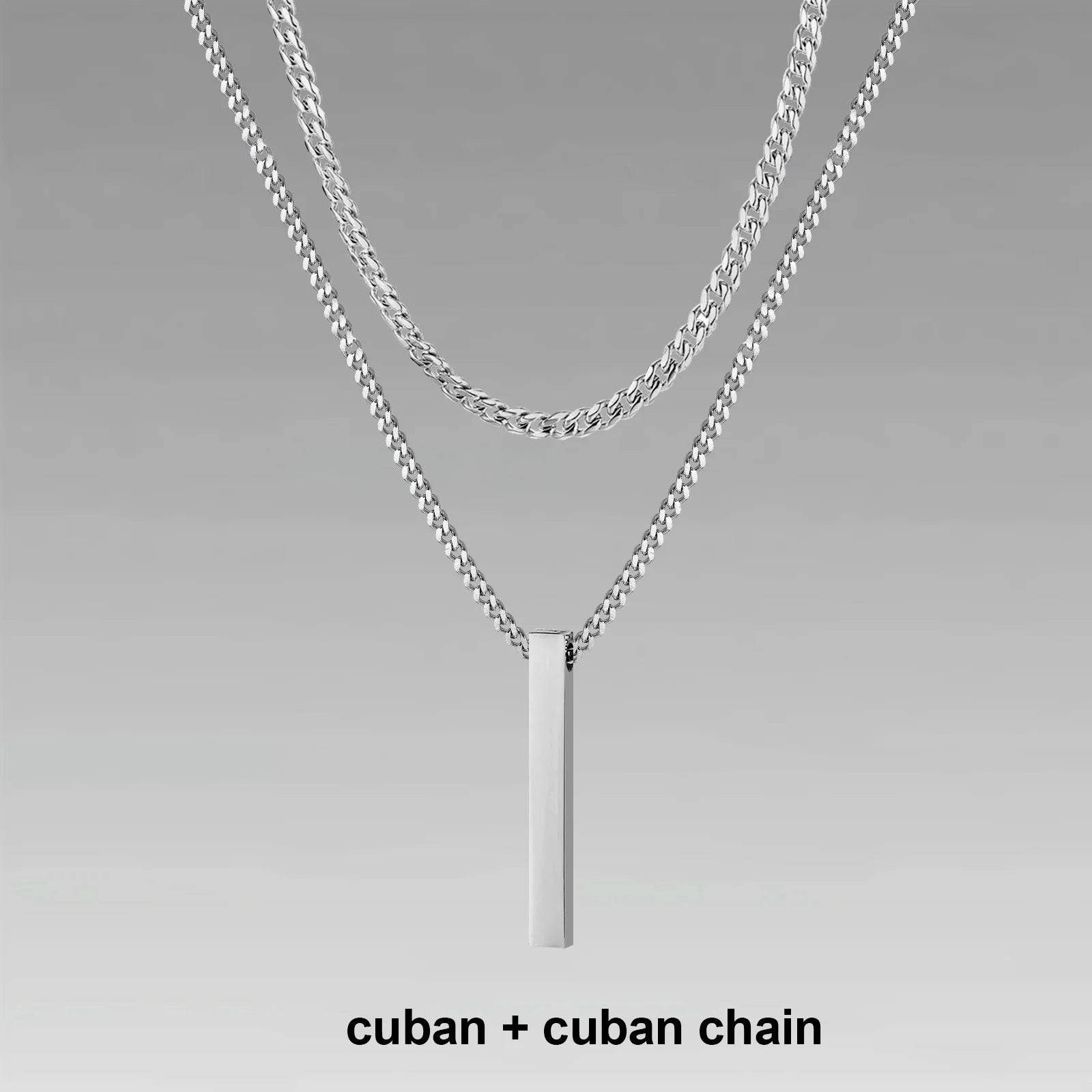 Vertical Bar Rope Cuban Chain Pendant — SS
