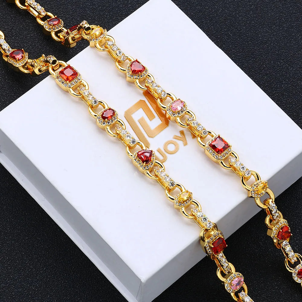 Gold Iced Out Heart Cuban Chain Necklace Colorful