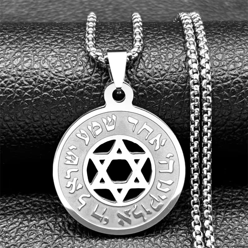 Magen David Star Long Necklace — Steel