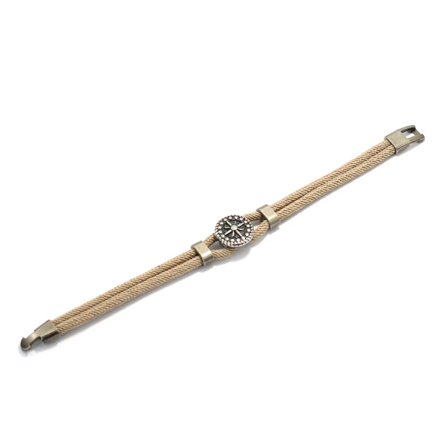 Retro Compass Bracelet For Men Grade A 4mm Marine String Nautical Wrap Braslet Outdoor Sports Hiphop Rock Bangle