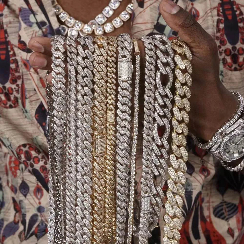 Iced Out Bling Miami Cuban Chain Necklace Gold Silver Color CZ Cubic Zirconia Link Men Women Hip Hop Jewelry