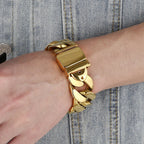 Men Bracelet for Man In Brushed Stainless Steel Luxury Gold Color 25MM Curb Link Chain Men's Bracelets On Hand Bands