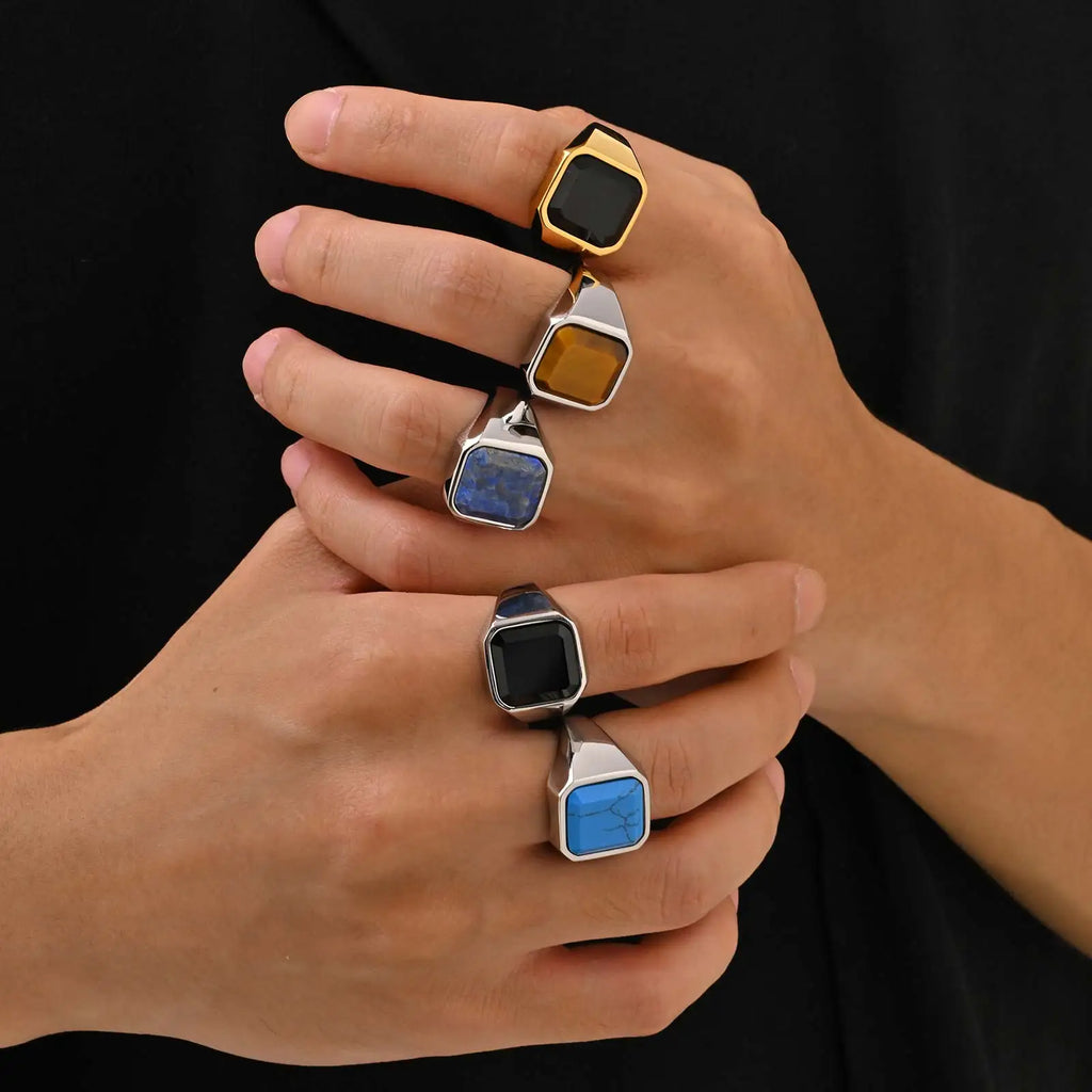 Natural Stone Signet Ring — Stainless Steel
