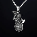 Good Detail 2024 NEW 316L Stainless Steel Viking Warrir Crow Symbol Crow Axe Pendant Necklace For Man Hiphop Jewelry For Man