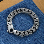 OUYADI S925 Sterling Silver Men's Cuban Link Bracelet Vintage Eternal Vines Engraved Retro Masculine Wrist Jewelry Gift