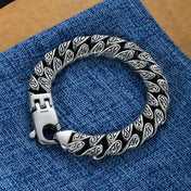 Vintage Engraved Cuban Link Bracelet — Silver-Tone