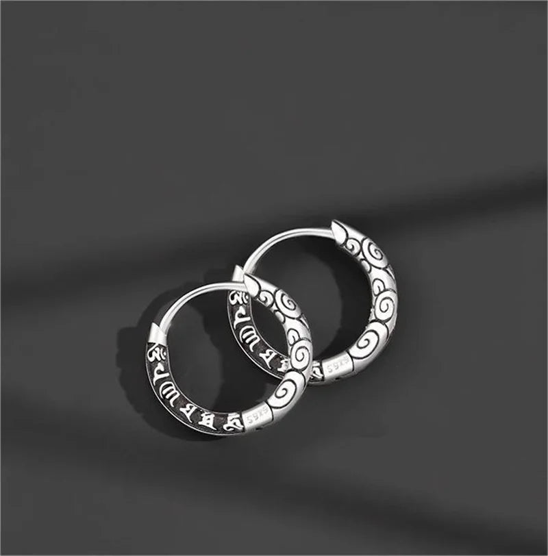 Six-Character Mantra Auspicious Cloud Huggie Hoop Earrings
