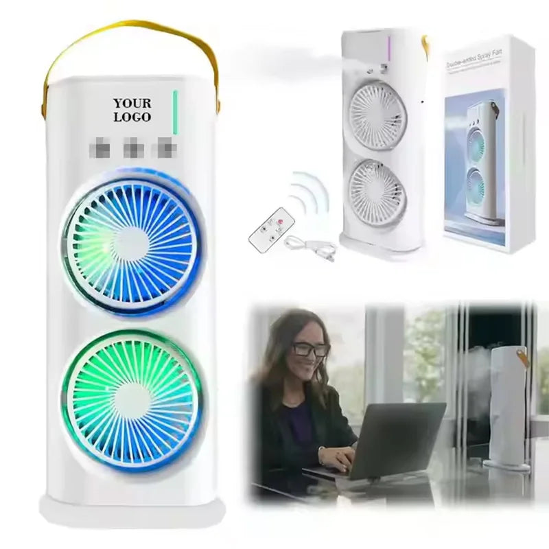 Summer Cool Double-Blade Spray Fan USB Desktop Air Conditioning Fan Office Portable Water-Cooled Mute Spray Fan