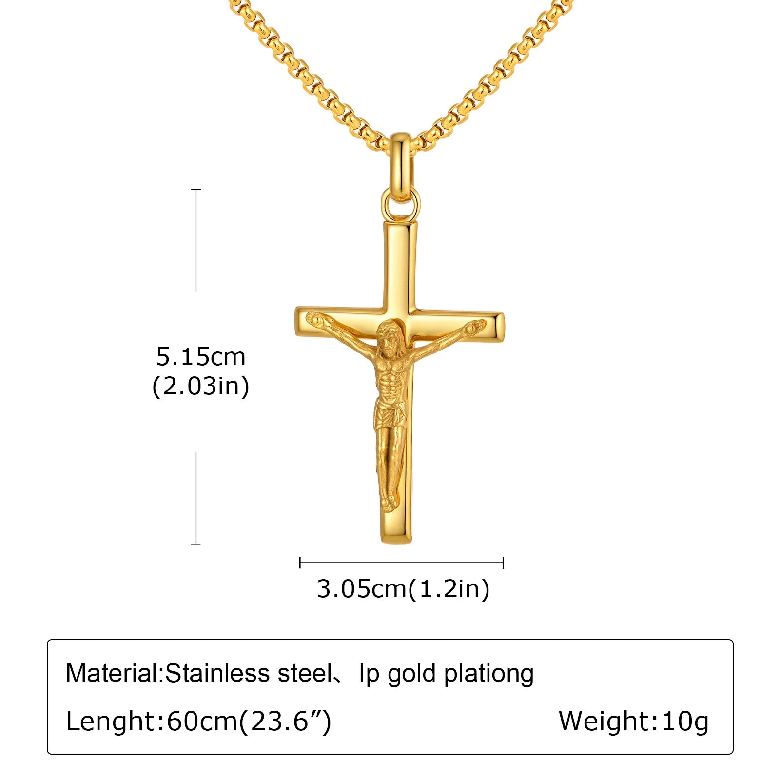 Men's Stylish Gold Color Necklace, Stainless Steel Geometric Cross Pendant Necklace, Vintage Fashion Jewelry Gift to