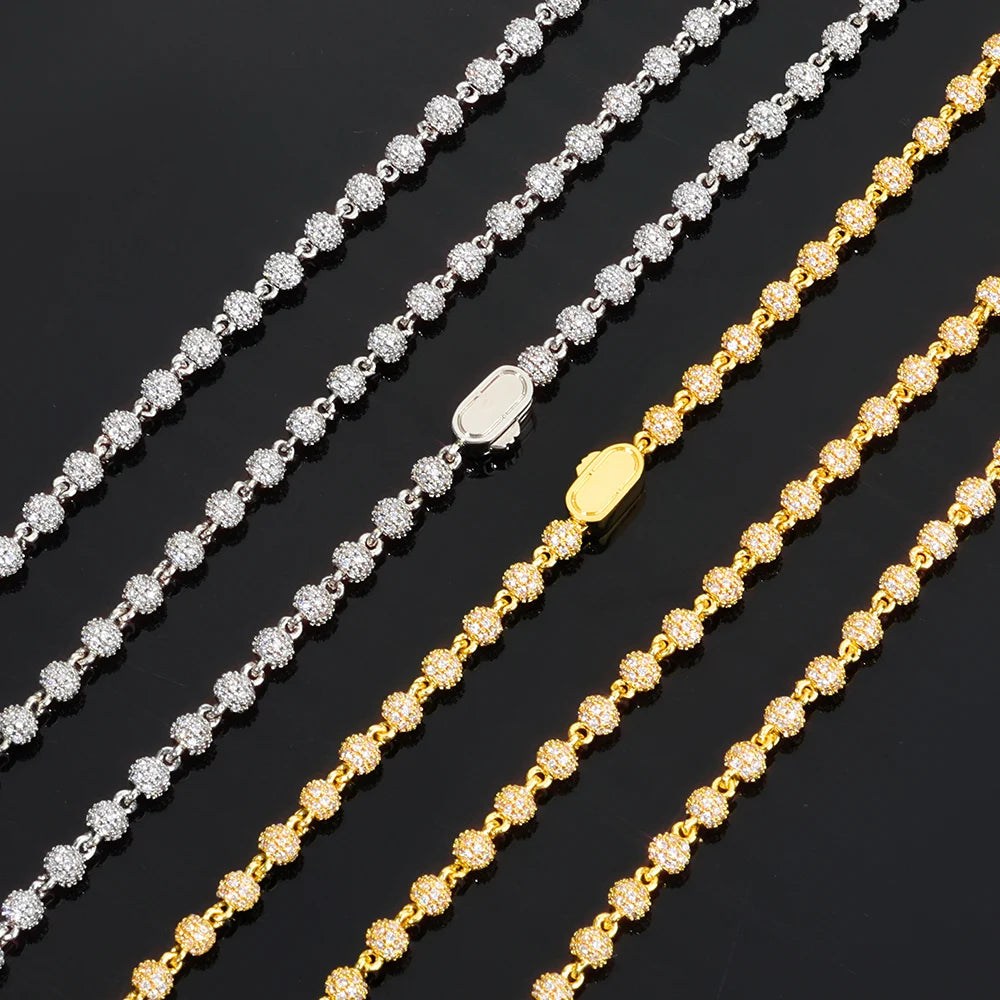 Gold Iced Out Bead Necklace 4MM Ball Chain