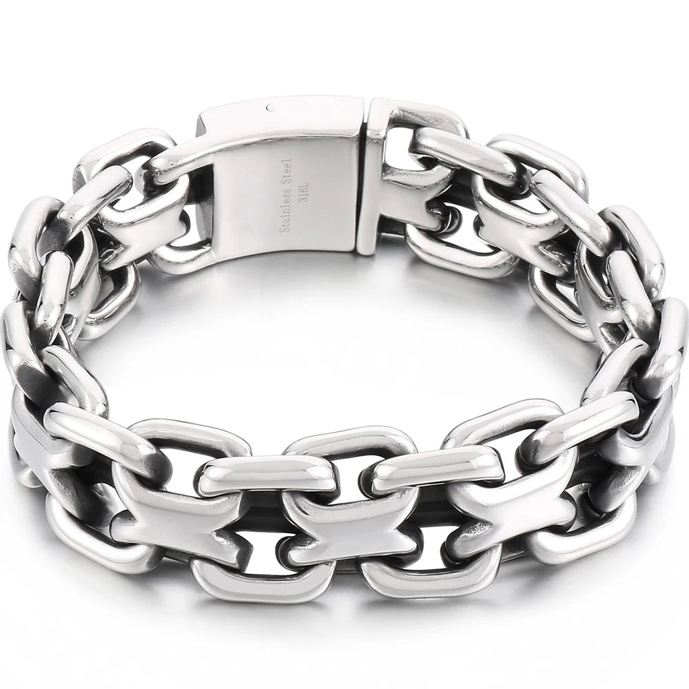 Chunky 23.5CM Chain Man Bracelet for Men On Hand Jewelry Polished Matte Stainless Steel Men's Bracelets Best Gifts for