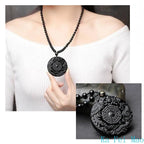 Natural Black Obsidian Hand Carved Chinese Dragon Phoenix Amulet BaGua Necklaces For Men Women Luck Mascot Amulet Male Necklace