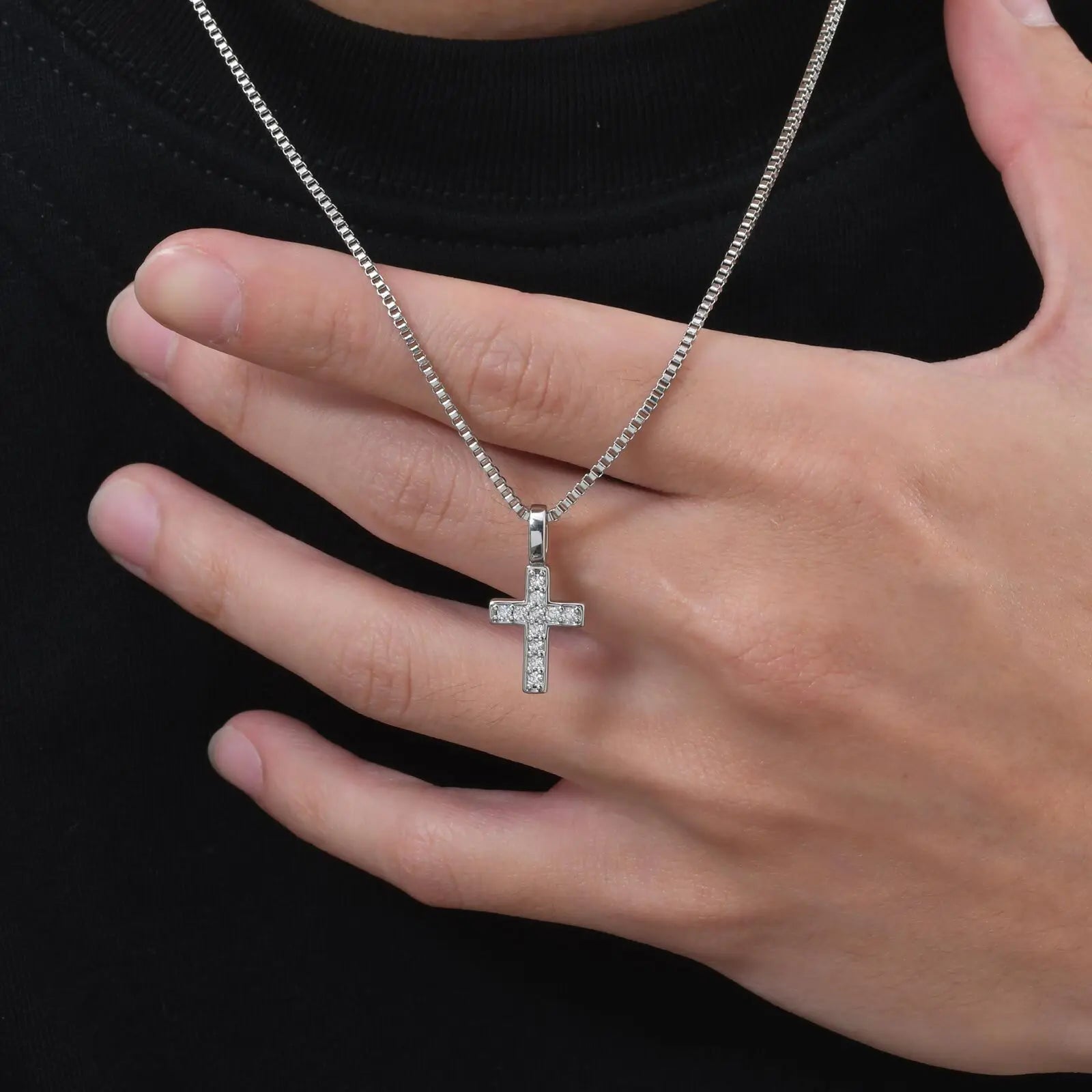 Cross Box Chain Pendant Necklace — Stainless Steel