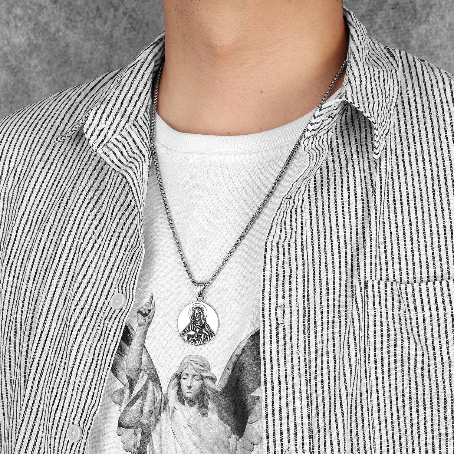 Christian Jesus Pendant 316L Stainless Steel Religion Necklaces Men Chain Bless Pray Rock Punk Party Jewelry Xmas Gift
