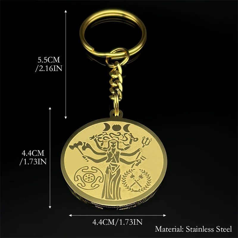Snake Trident Gold Pendant Wicca Triple Moon Goddness