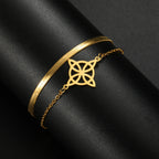 Lemegeton Charm Witch Celtic Knot Double Layer Bracelets Women Wicca Amulet Adjustable Chains Bracelet Stainless Steel