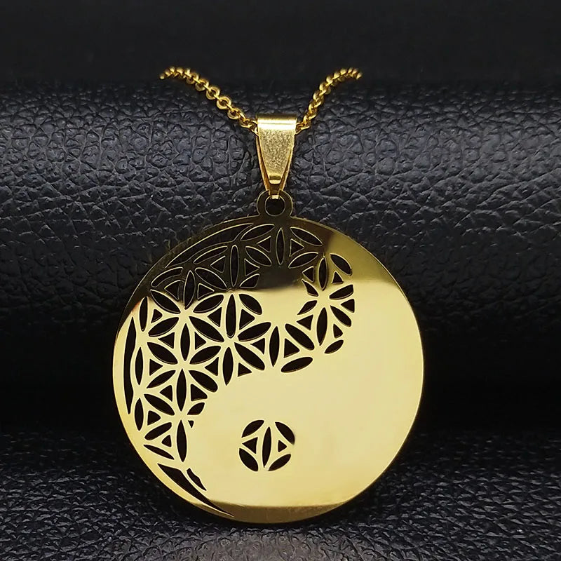 Yin Yang Flower of Life Stainless Steel Necklace for Women Men Silver Color Necklaces & Pendants Jewelry bisuteria N428-QKCS02