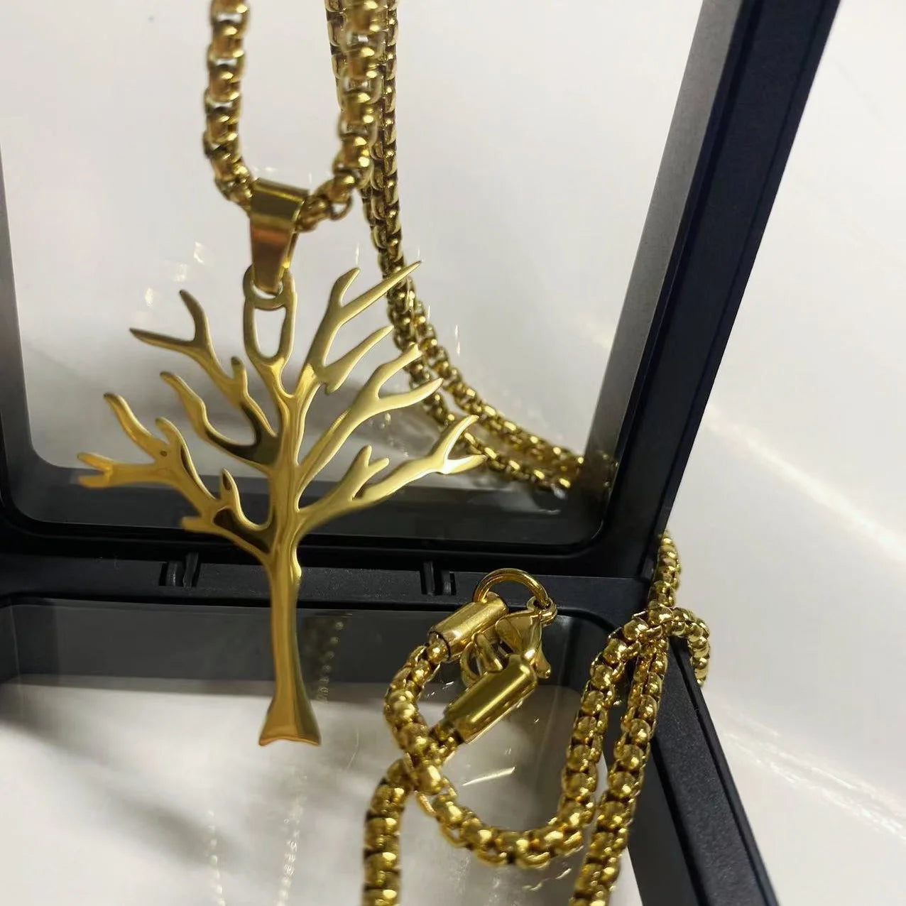 Titanium Steel Tree of Life Pendant Necklace Hip Hop Style High Quality Stainless Steel Jewelry for Men and Women