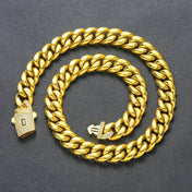 Gold-Tone Cuban Link Chain Necklace with CZ Clasp 60cm