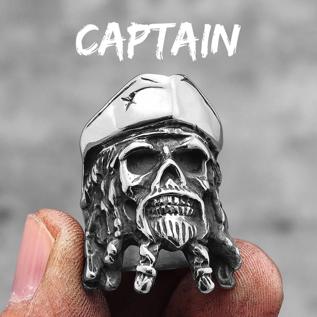 Captain Jack Pirate Skull Ring — Stainless Steel