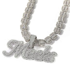 Uwin Custom Cursive Letter With Baguette Chain Iced Out Name Necklace Chain Cubic Zirconia Fashion Hiphop Jewelry