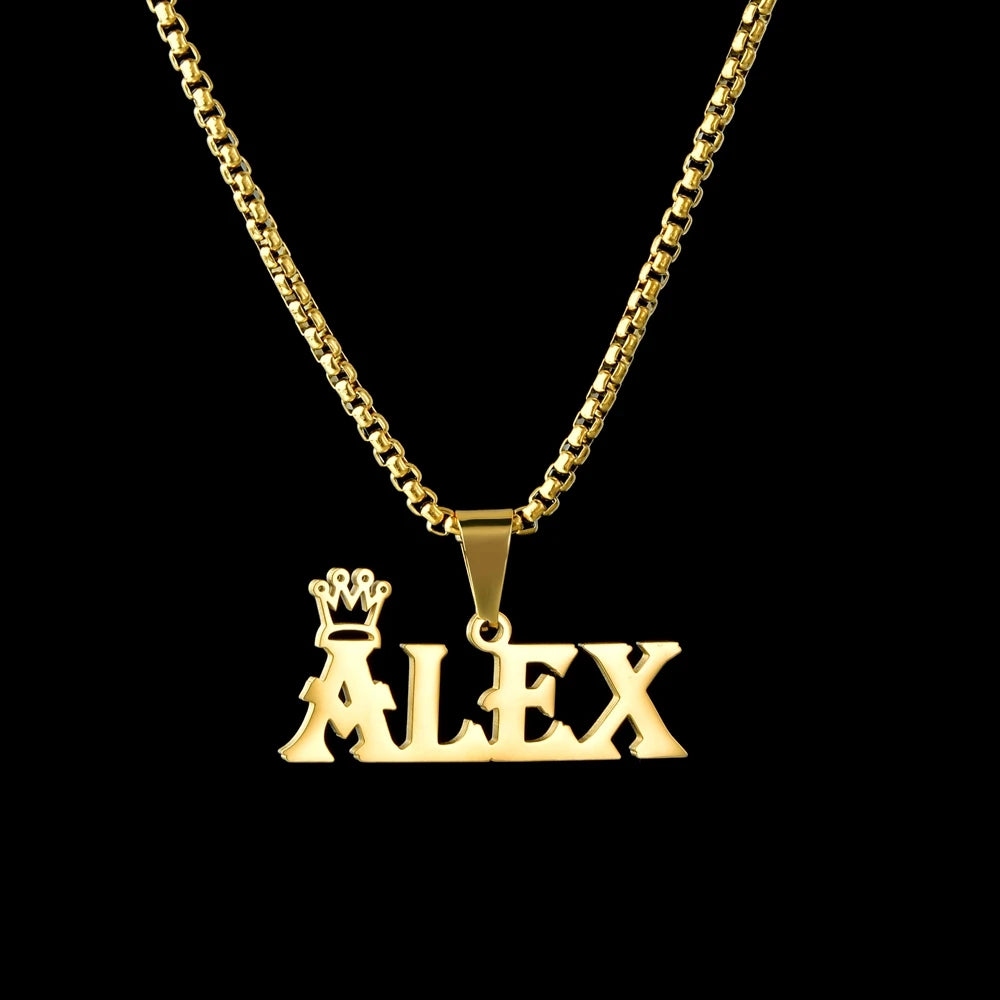 Atoztide 50cm Personalized Custom Names Pendant Necklace Stainless Steel Gold Color Cuban Thick Chain for Men Women Jewelry Gift