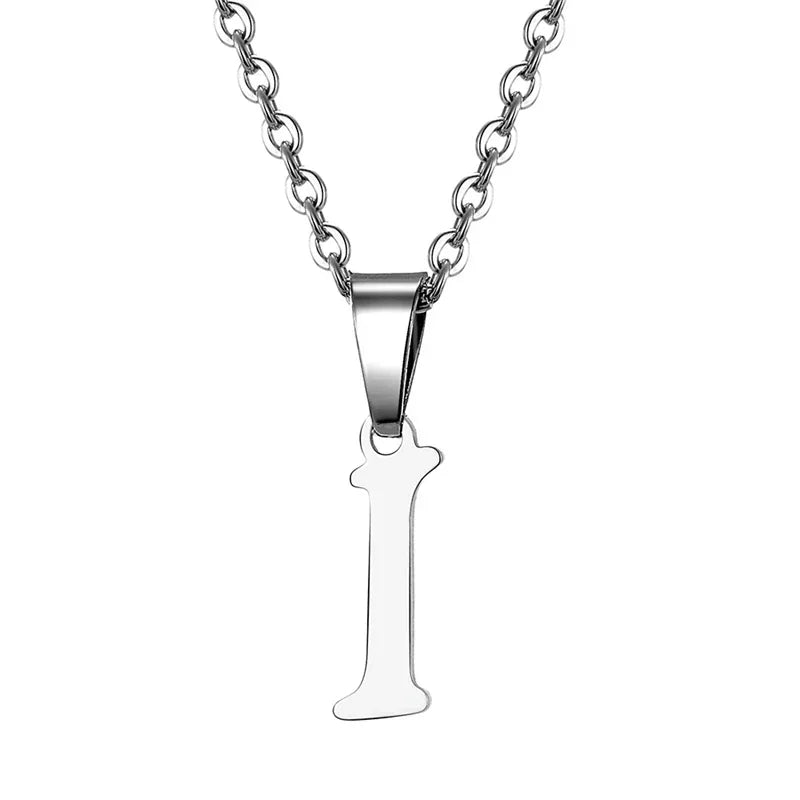 Vintage Initial Letter Pendant Necklace for Women Simple Stainless Steel Letter Glossy Clavicle Chain Choker Necklaces Jewelry