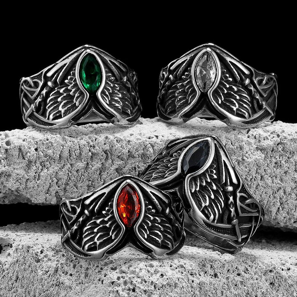 Angel Wings Gemstone Ring — Stainless Steel