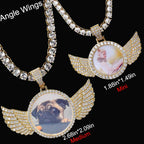 Angel Wing Photo Pendant Necklace Iced Out CZ