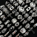 12/24/48/100Pieces Vintage Punk Rings Set For Women Men Mix Style Hip Hop Heart Snake Skull Eye Finger Ring Jewelry
