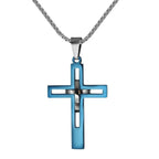 Fashion Double Cross Pendant Jesus Necklace for Men Boy Stainless Steel 24Inch Chain Link Necklaces Male Religious