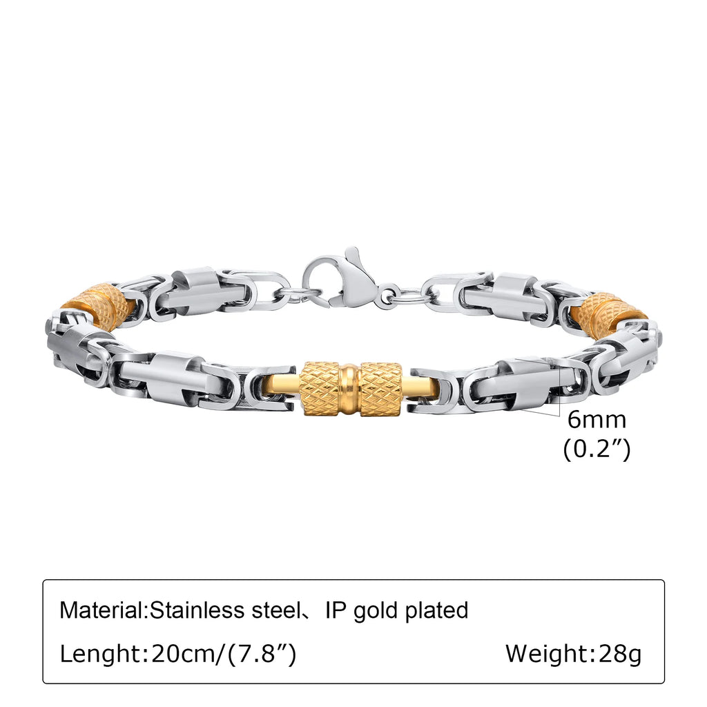 Punk Byzantine Bracelets for Men Boys,Stainless Steel Handmade Links Bracelet,Stylish Casual Jewelry Gifts