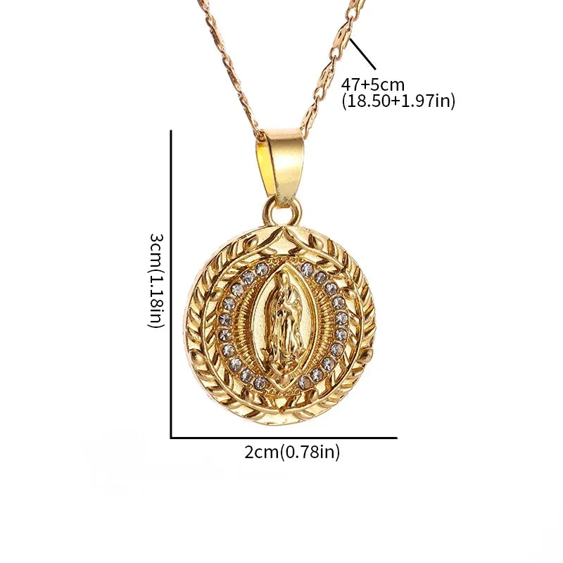 Virgin Mary Medal Iced Pendant Necklace