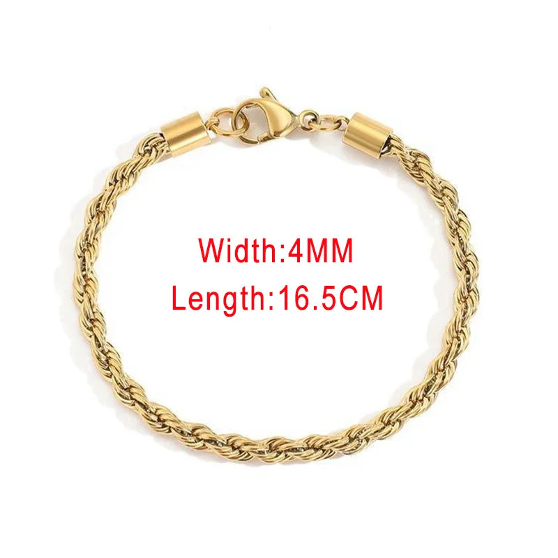 Rope Chain Bracelet 3-4mm — Stainless Steel