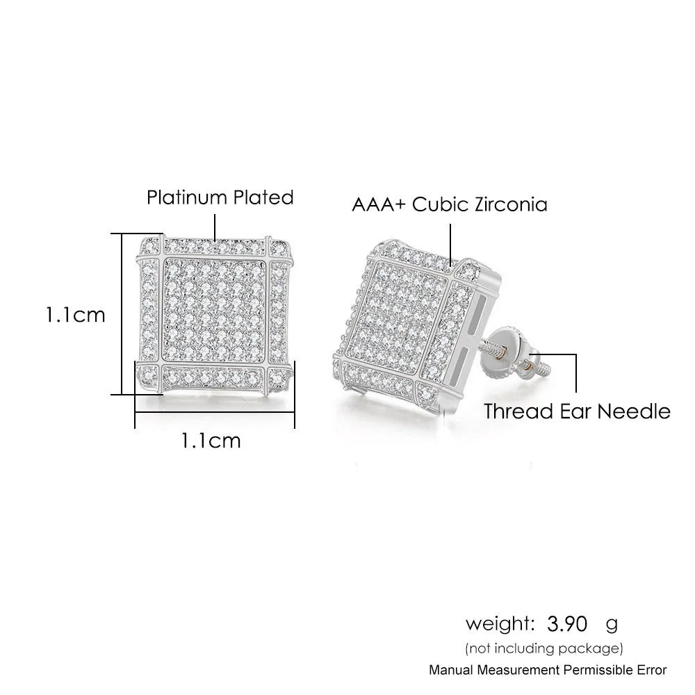 Iced Out Round Square Stud Earrings — Gold