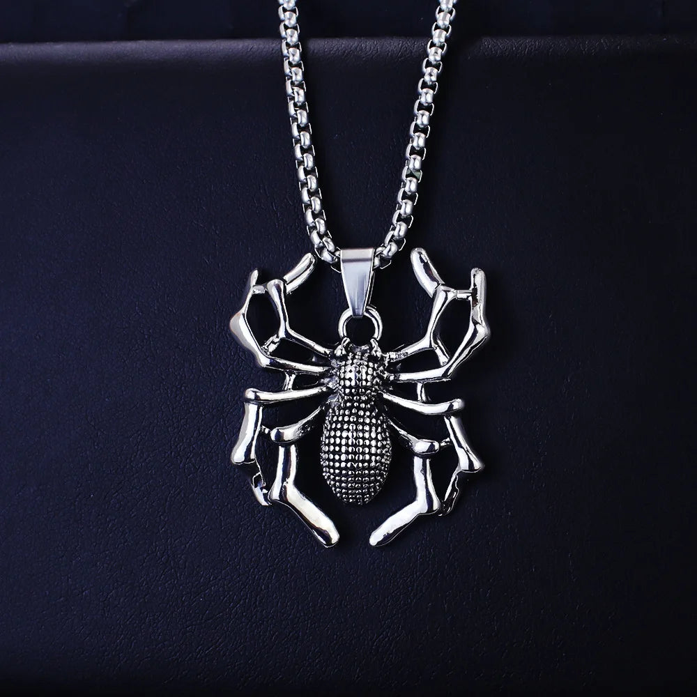 Stainless Steel Vintage Spider Pendant Necklace